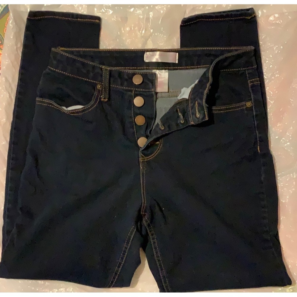 Junior's Dark‎ Wash Skinny Jeans High Waist Button Fly - Picture 2 of 2